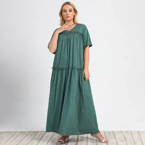 Women Summer Short Sleeve Knit Casual Ladies Maxi Long Dresses