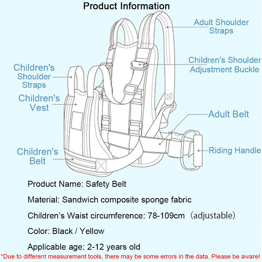 Adjustable Safety Belt for Kids Child Motorcycle Safety Belt Reflective Rear Seat Grab Handle Strap Breathable Anti-Drop Harness