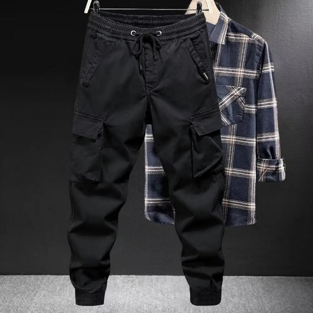 Men Cargo Pants Drawstring Multi Pockets Street Trousers