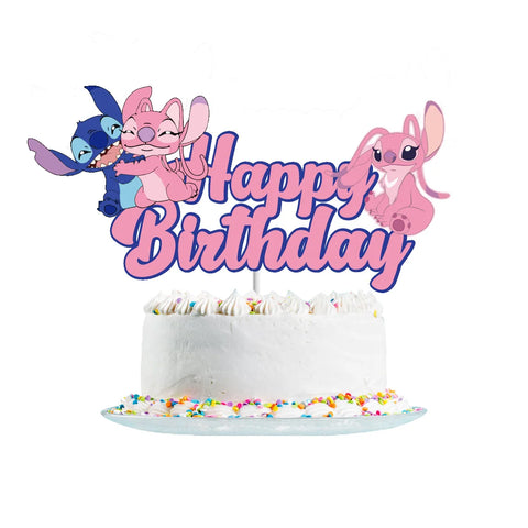 Pink Lilo &Stitch Cake Topper Girls Cartoon Happy Birthday Cake Decor Party Supplies for Kids Birthday Baby Shower Decoration