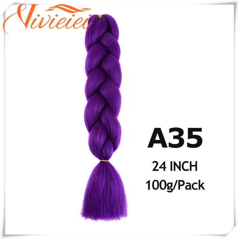 VIVIEIEI Synthetic Braiding Hair 24 Inch Jumbo Braid Ombre Jumbo Hair Extension for Women DIY Hair Braids Purple Pink Yellow Red