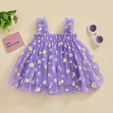 New Fashion Toddler Baby Girls Dress Daisy Print Sleeveless Layered Cami Dress Summer Casual Clothes Princess Dresses