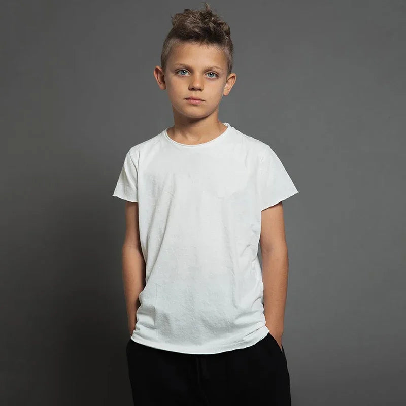 Summer Cotton Boys T Shirt Short Sleeve White Tshirt For Girl Solid Color Simple Children's Clothing T-Shirts For Children Tops