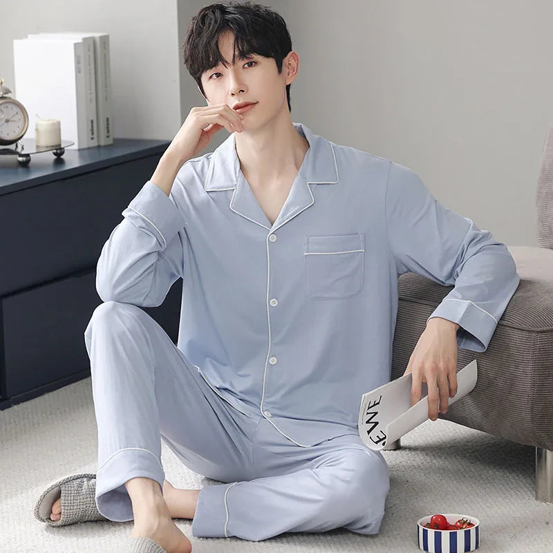 Autumn Pajamas Sets Men Long Sleeve