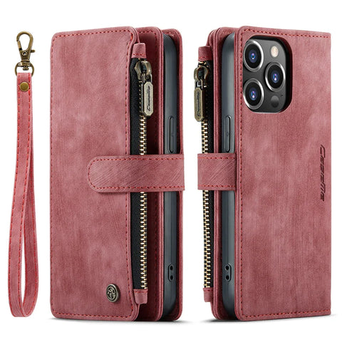 CaseMe Zipper Wallet Flip Leather Phone Case For iPhone 15 14 Pro Max 13 12 11 XS XR X SE 2022 8 7 6 Plus Multi Card Cover Coque