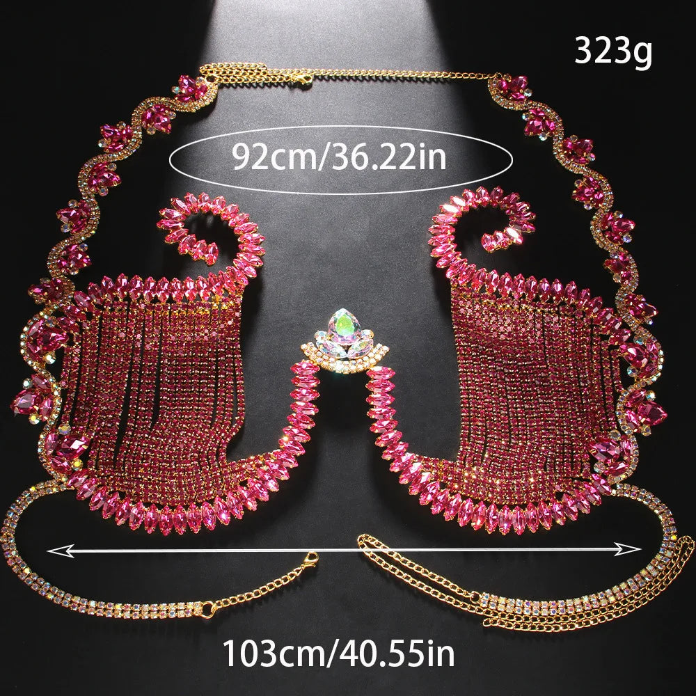 Crystal Chest Sexy Exaggerate Beach Top Accessories for Women Nightclub Outfit Bikinis Rhinestone Bra Chain Dress Body Jewelry