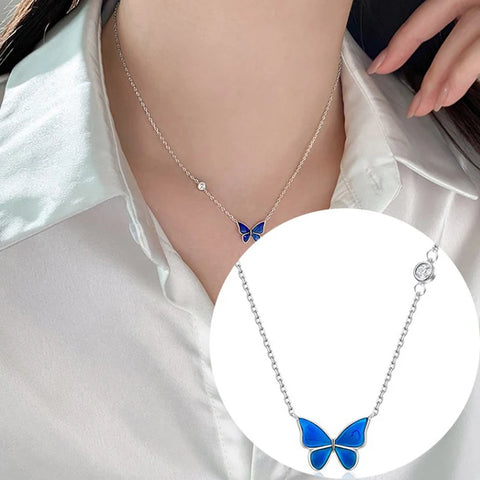 Mood Necklaces Butterfly Pendant Necklace Temperature Control Color Change Necklace Stainless Steel Chain Jewellery Women