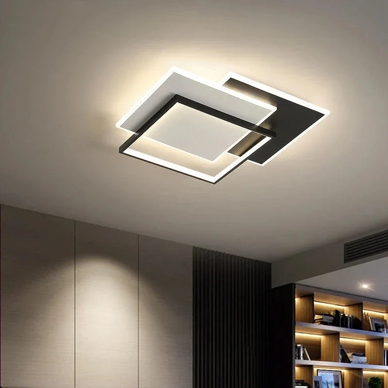 Modern Round Square LED Chandelier Simple Dimming Ceiling Lamps for Living Dining Room Kitchen Bedroom Indoor Lighting Fixture