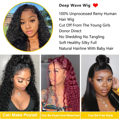 30 inch Deep Wave 13X6 Hd Lace Frontal Wig Human Hair Wig 13x4 Lace Front Wig Pre Plucked Brazilian Glueless Wig 100% Human Hair