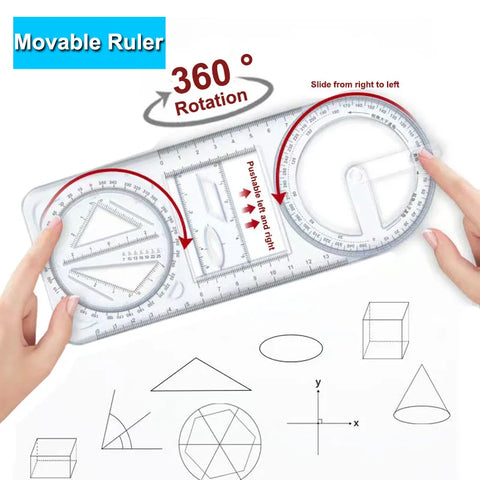 360 ° movable geometric drawing ruler for primary school mathematics students