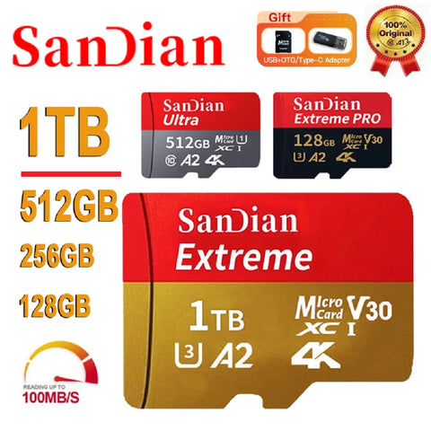 Original Mini sd memory card 128GB 256GB Micro TF/SD Card 512GB Class 10  A2 U3 SD Flash Memory Card 1TB For Phone Drone Table