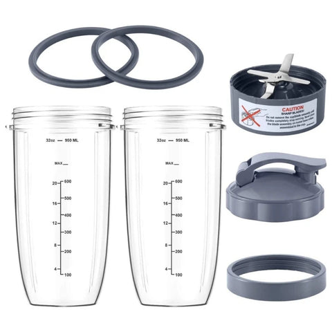 Replacement Cups with Lids and Rubber Gaskets for NutriBullet Blender 900W Mixer