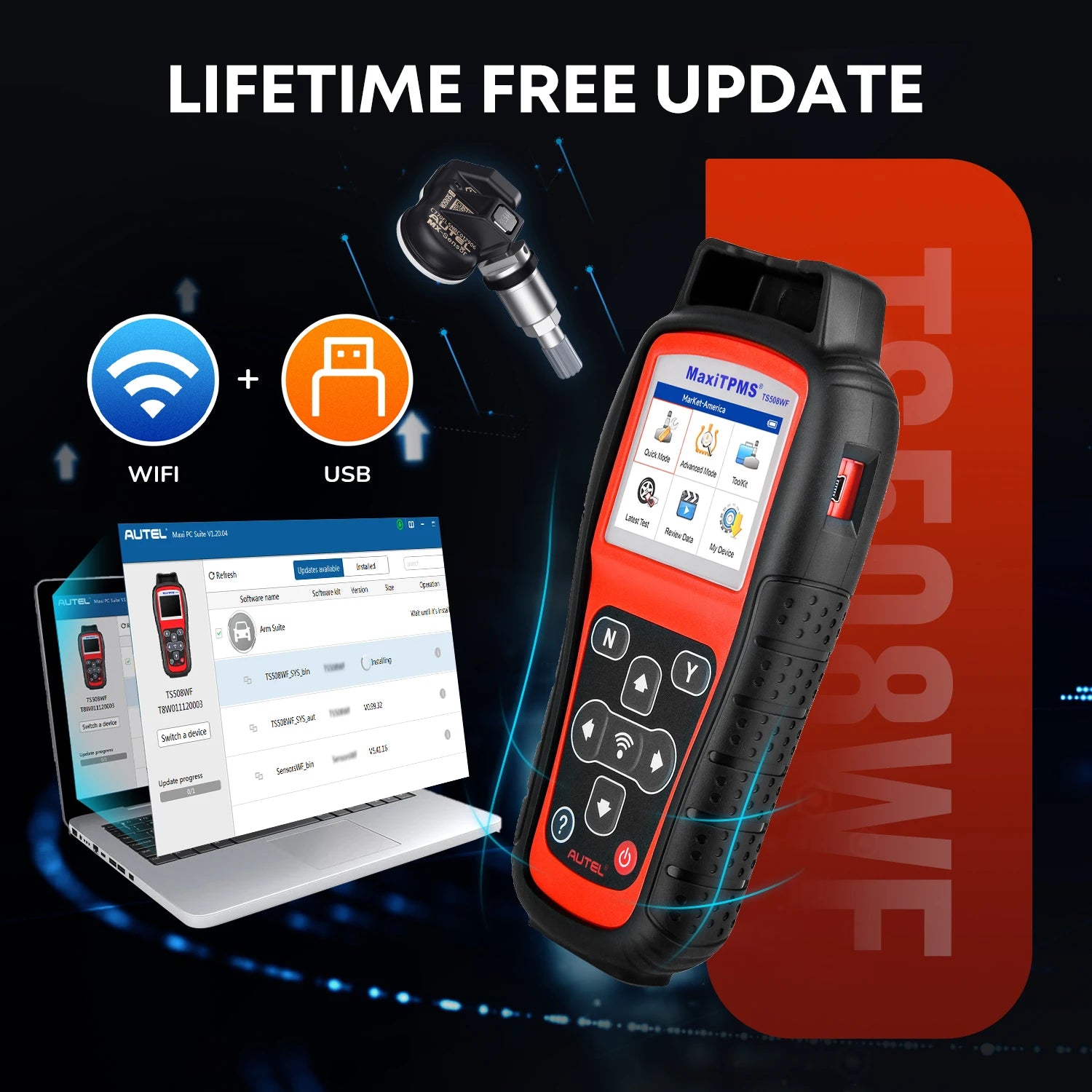 Autel MaxiTPMS TS508WF Car TPMS Diagnostic & Service Tool Activate Relearn All TPMS sensors Program MX-sensors PK TS508 TS501