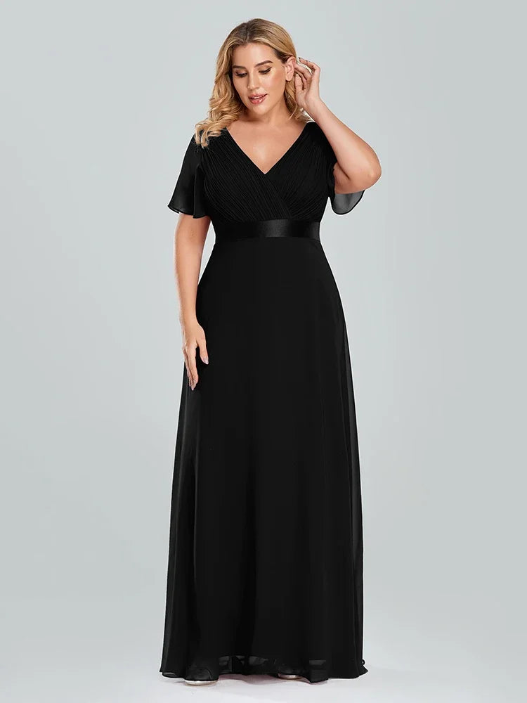 Women's Plus Size Evening Dress Long Simple Elegant V Neck Ruffled Chiffon Formal Wedding Party Dress Bridesmaid Dress Ballgown