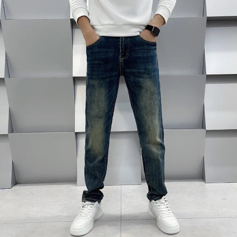 2024New Loose Straight High-End Jeans Men's Blue for Spring and Summer Casual Versatile Pants Fashion Men's Thin