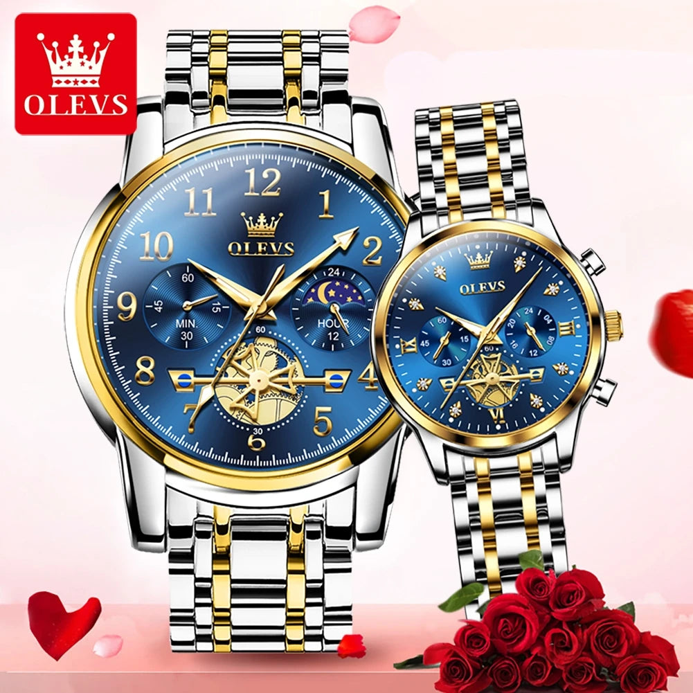 OLEVS 2900+2897 Couple Watches Luxury Brand Lover Watches Set Original Quartz Watch for Men Women His and Hers Watch Waterproof