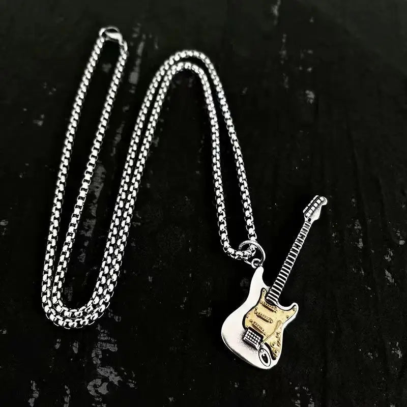 Rock Music Guitar Necklace Men Women Punk Hip Hop Pendant Fashion Personality Rider Jewelry for Boyfriend