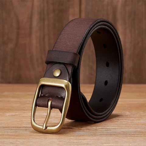 3.3CM High Quality Natural  Cowskin Genuine Leather Belt Men Casual Copper Buckle Business Male Strap For Jeans Cowboy Cintos