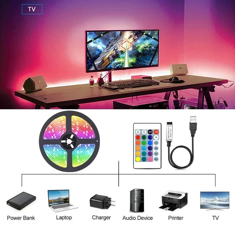 RGB 5050 LED Strip Lights Music Sync WS2812b USB 5V Remote Control Led Ribbon Flexible Lamp For Room Party TV Desk Bedroom Decor