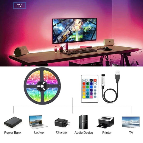 RGB 5050 LED Strip Lights Music Sync WS2812b USB 5V Remote Control Led Ribbon Flexible Lamp For Room Party TV Desk Bedroom Decor