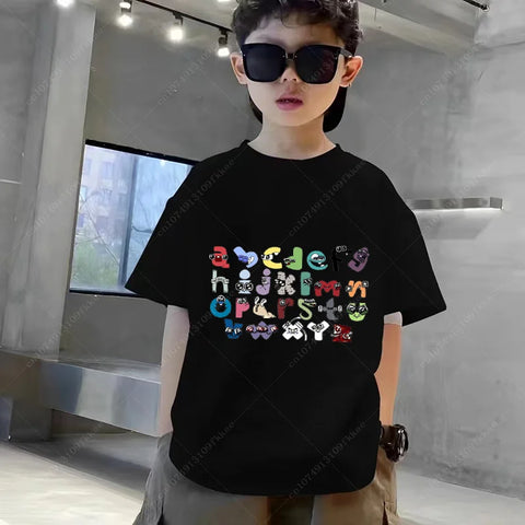 New 2024 Summer Fashion Children's Alphabet Lore Harajuku T-shirt Boys T Shirt Girls Clothes Print Cartoon T Shirts Kids Clothes