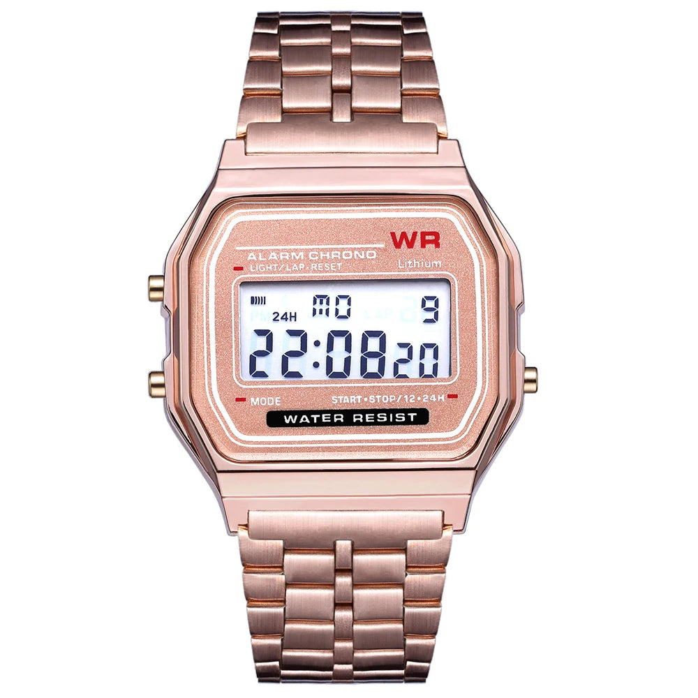 Digital Display Wristwatch Rose Gold Silver Luxury