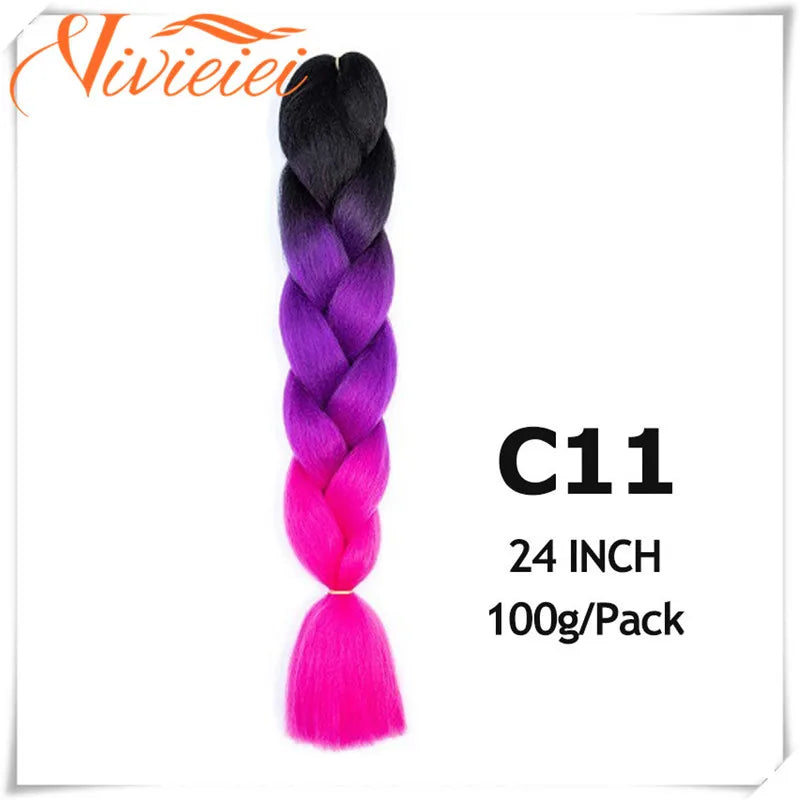 VIVIEIEI Synthetic Braiding Hair 24 Inch Jumbo Braid Ombre Jumbo Hair Extension for Women DIY Hair Braids Purple Pink Yellow Red