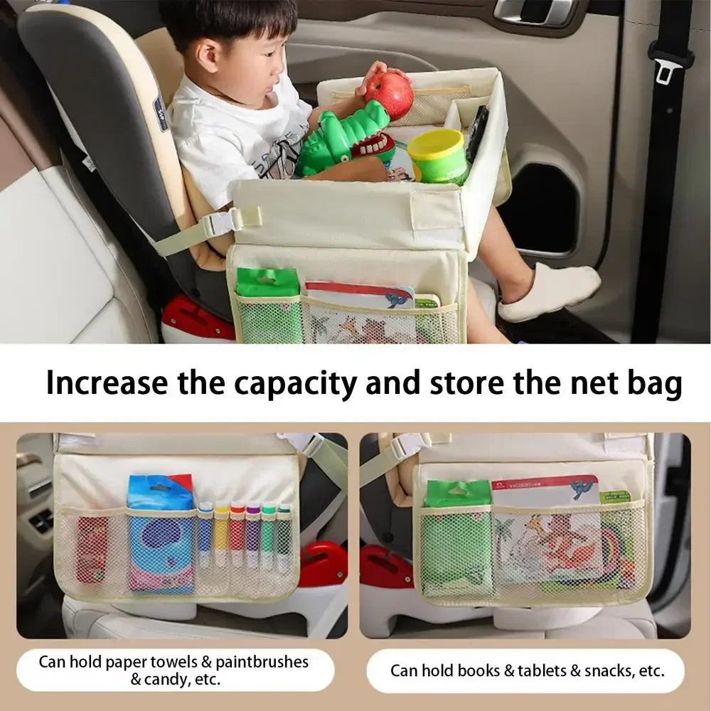 Car Seat Tray For Kids Foldable Multiple Pockets Waterproof Car