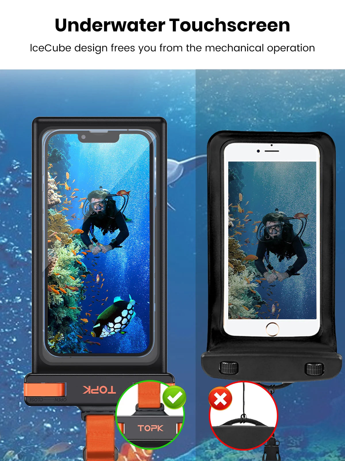 TOPK Waterproof Phone Pouch,[Underwater Screen Touchable] IPX8 Waterproof Phone Case Compatible for Mobile Phone Up to 7.0 inch