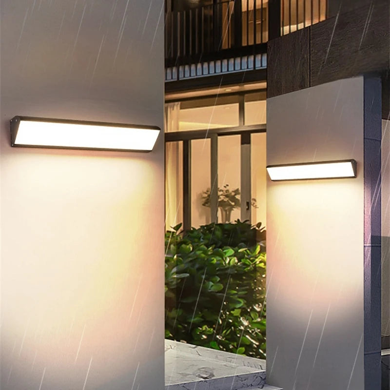 Motion Sensor LED Outdoor Wall Lamp IP65 Waterproof Long Strip Corner Garden Sconce Front Door Porch Home Exterior Wall Lighting