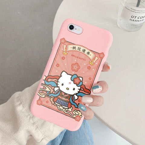 Phone Case for For Apple iphone 6 7 8 Plus SE 2022 Girls Anti-drop Cartoon Cinnamoroll Kuromi Hello Kitty Silicone Printed Cover