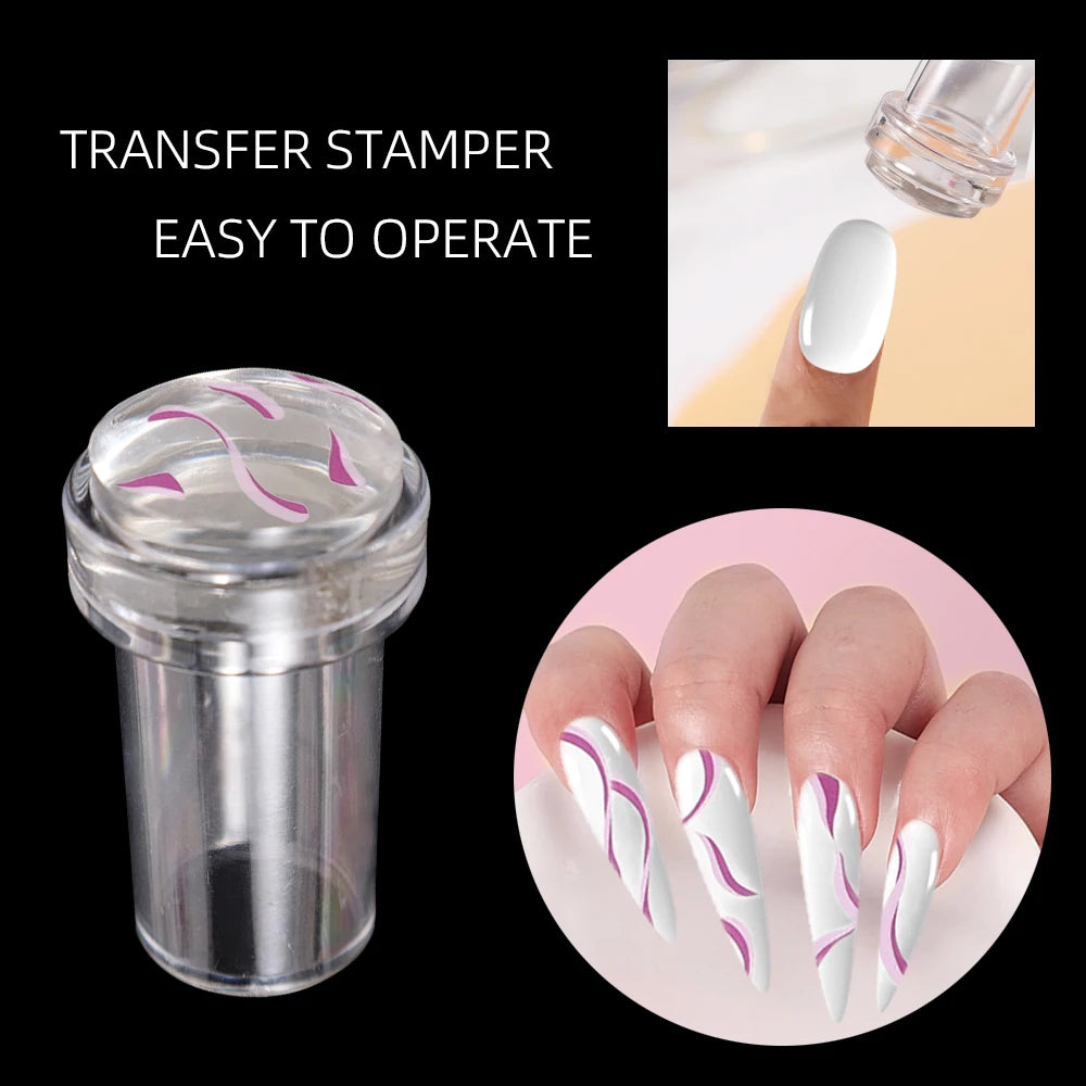 Transparent Nail Stamper with Scraper 2pcs Jelly Silicone Stamp