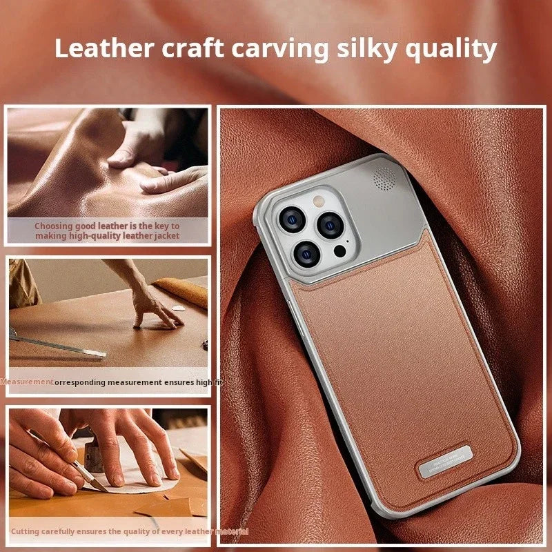 Luxury Leather Metal Phone Case For Iphone 13 14 15 Pro Max