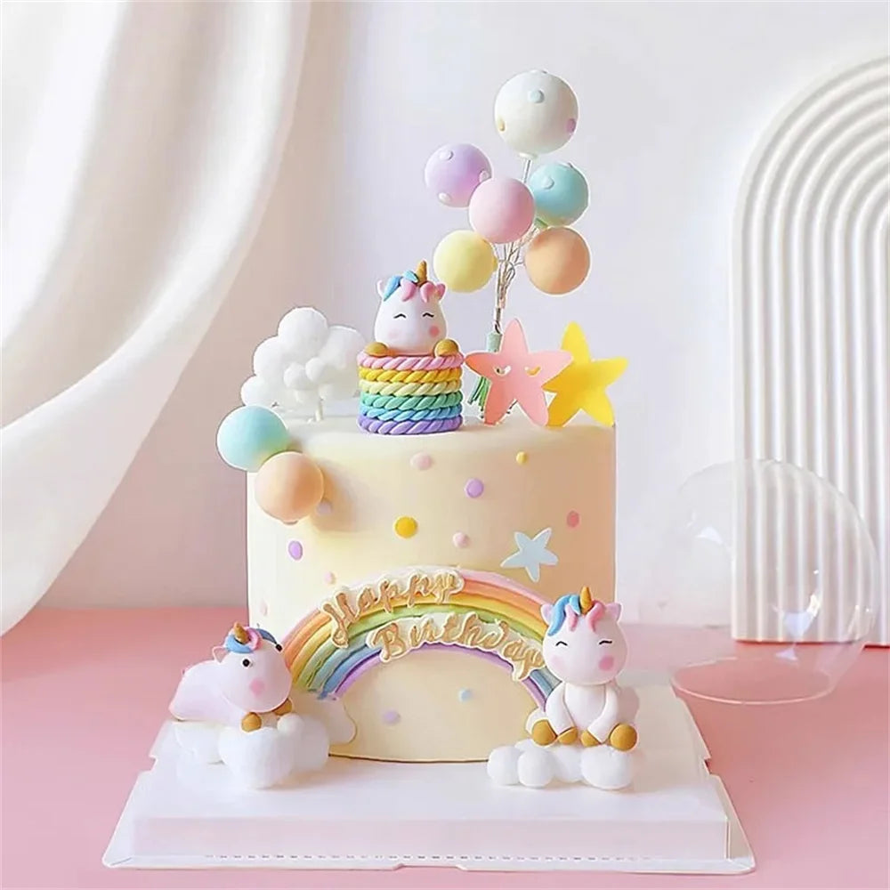 Rainbow Unicorn Cake Topper Girl Birthday Decoration Cupcake Toppers Party Supplies Kids 1st Happy Birthday Unicorn Theme Decor