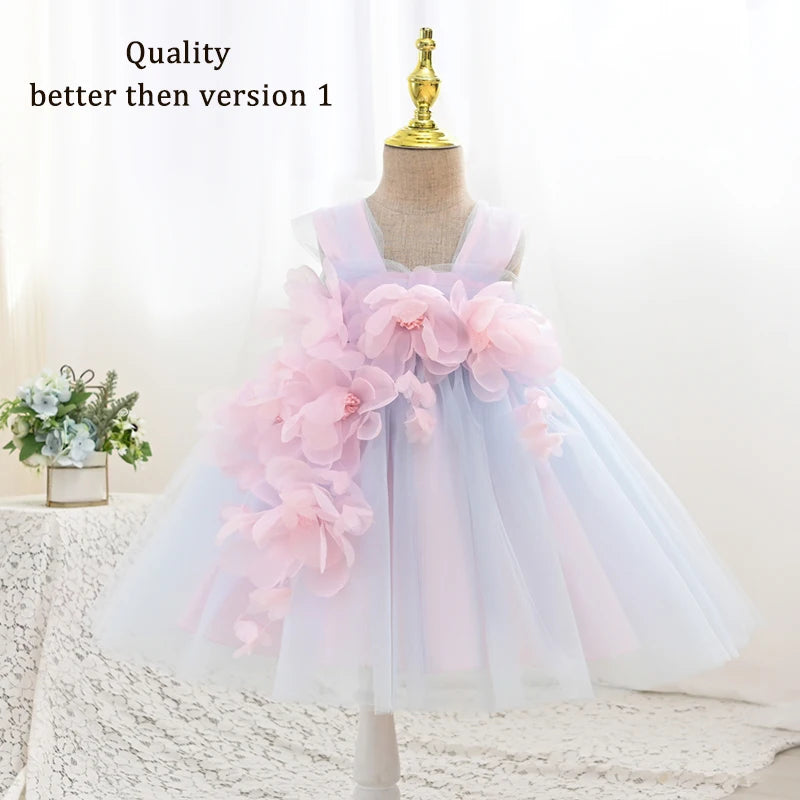 Yoliyolei Summer Gown Baby Dresses First Birthday Flower Toddler Girl Clothes ChildrenTulle Girl Kid's Dress For Party Casual