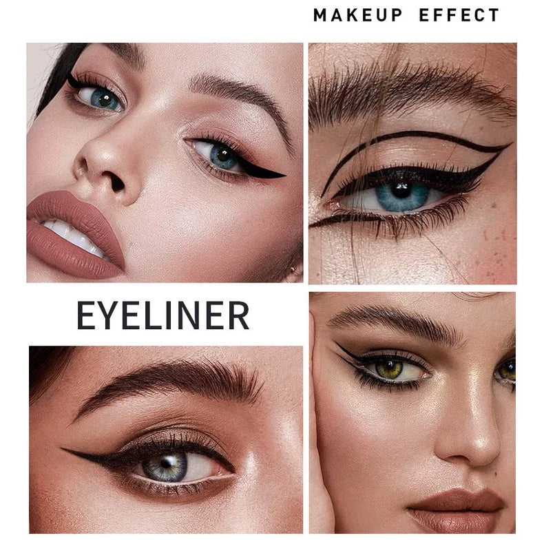 3pcs Eye Makeup Set Waterproof Eyeliner + Eyelash Curler + Cat Eye Wing Stamp Pen Fast Dry Liquid Eyeliner Pencil Cosmetic Kit