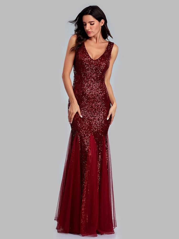 Formal Prom Party Gown Sequins Sleeveless Robe