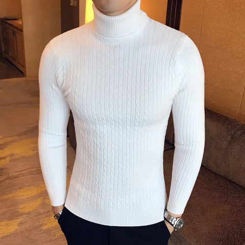 Solid Color Men's Sweater Slim Pullover Men Knitted Sweaters Bottoming Shirt