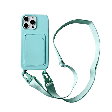 Crossbody Lanyard Necklace Rope Wallet Silicone Case For iPhone 15 Plus 14 13 12 11 Pro Max Slot Card Holder Plain Back Cover