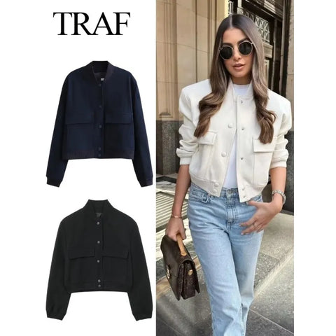 Women Casual Coats Streetwear Female Elegant Lapel Zipper Jakcet