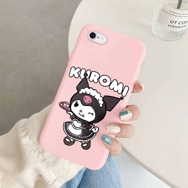 Phone Case for For Apple iphone 6 7 8 Plus SE 2022 Girls Anti-drop Cartoon Cinnamoroll Kuromi Hello Kitty Silicone Printed Cover