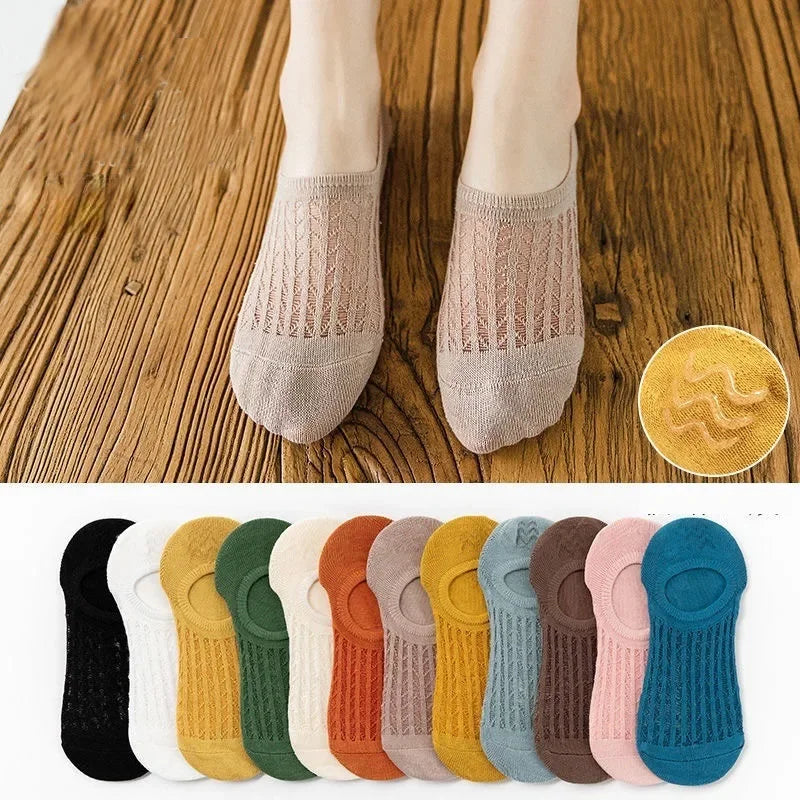 5pair Women Invisible Boat Mesh Socks