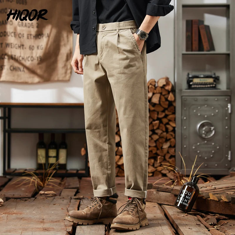 Man Cotton Casual Elastic Waist Cargo Pants