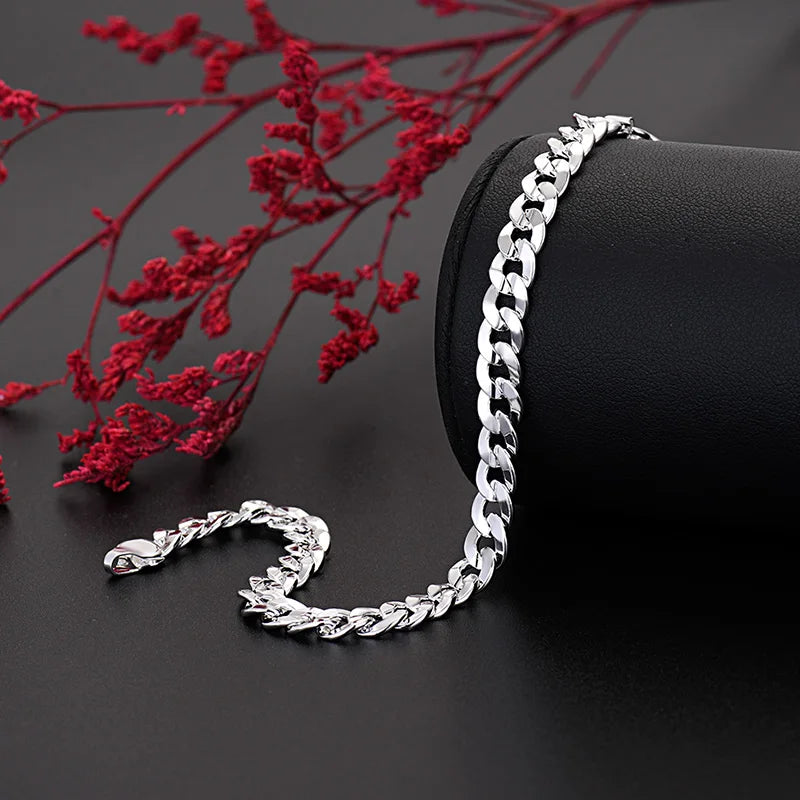 popular brand 925 Sterling silver elegant 7MM Chain bracelets neckalces jewelry set for man women fashion Party wedding gifts