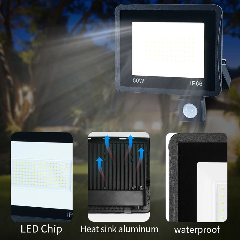 MARPOU IP66 Waterproof LED Projector Black Floodlight 100W 10W 220V Outdoor Light Spotlights Home Wall Decoration Garden Park