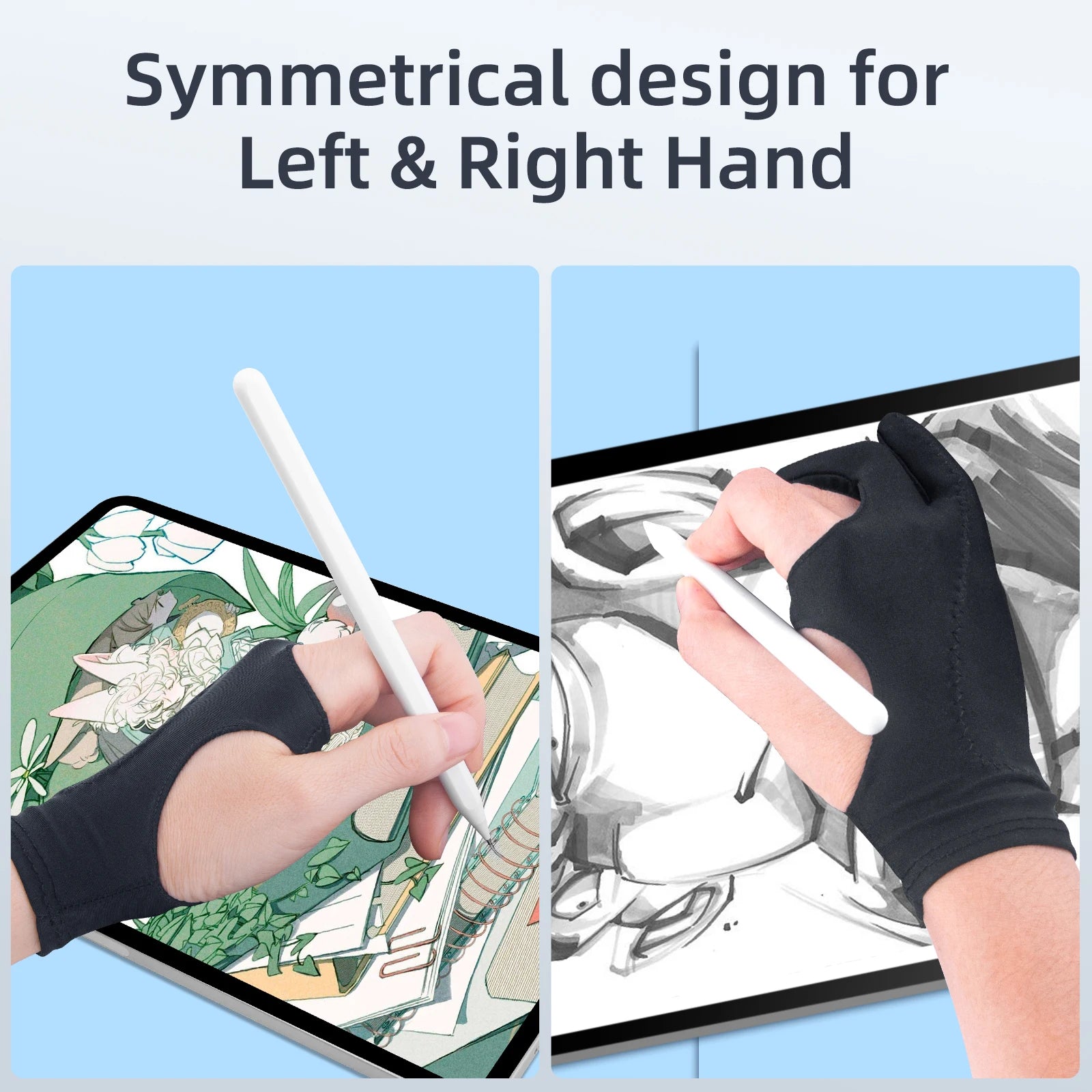 ANKNDO Two Finger Anti-fouling Glove For Artist Drawing & Pen Graphic Tablet Pad Pen Palm Rejection Glove for Android Tablet