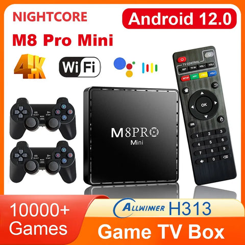 NIGHT M8 Pro Mini Game Box 4K HD 10000 Retro Games H313 TV Box Android 12 WiFi Video Game Console Dual System TV Media Player