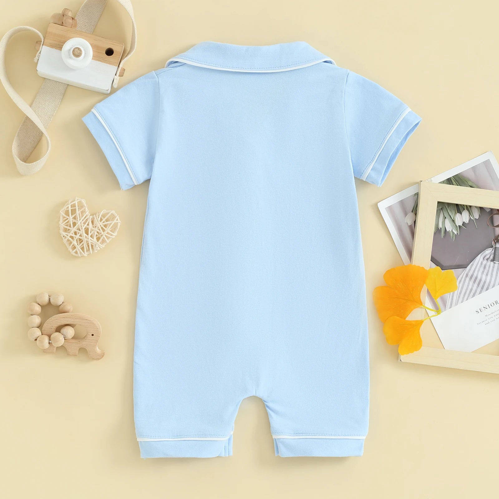 Newborn Baby Pajamas Rompers Turn-Down Collar Short Sleeve Sleepwear Overalls Toddler Buttons Pocket Infant Bodysuits Sleepwear