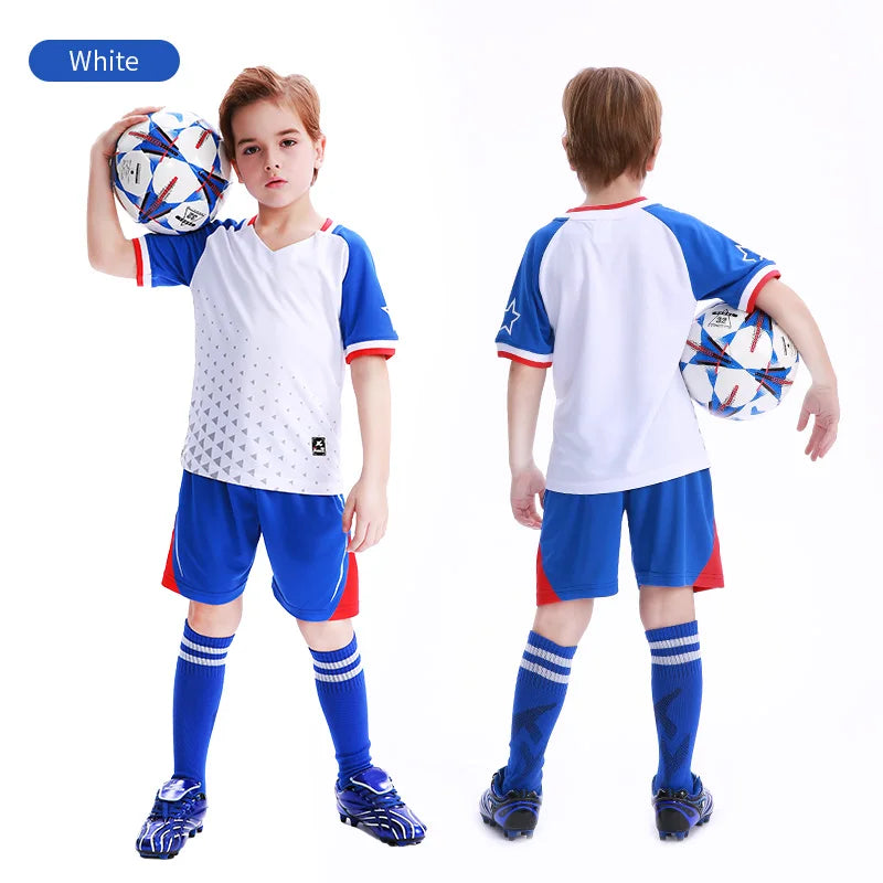 Kids Football Jersey Personalized Custom Boy Soccer Jersey Set Polyester Soccer Uniform Breathable Football Uniform For Children