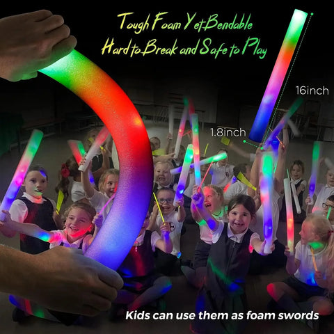 LED Glow Sticks Bulk Colorful RGB Glow Foam Stick Cheer Tube Dark Light for Xmas Birthday Wedding Party Supplies